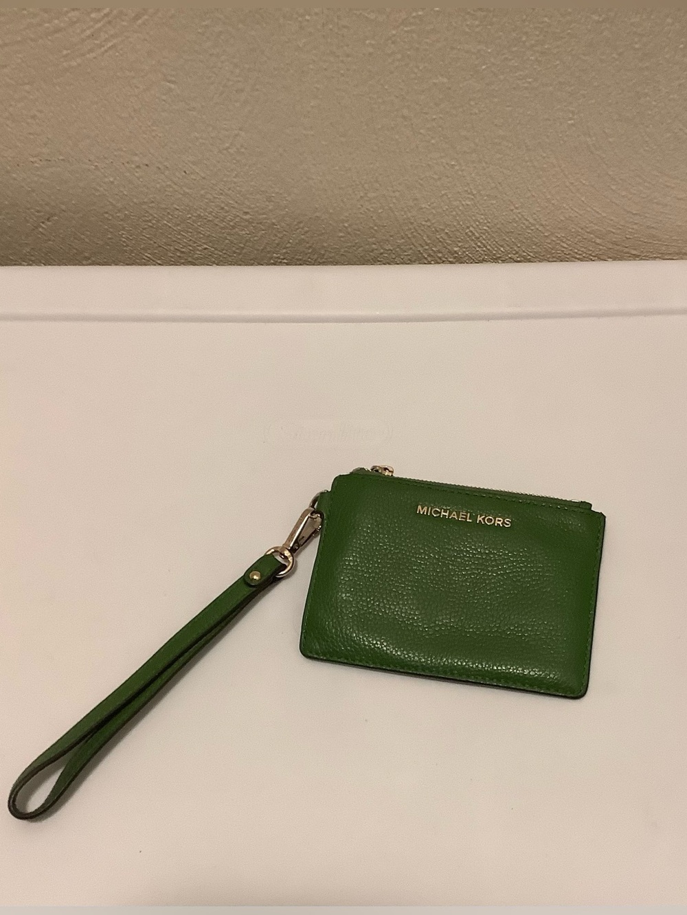 Michael Kors Green Pebbled Leather Wristlet Card Case with Gold Tone Hardware